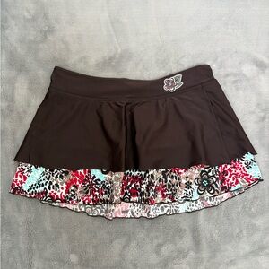 Vintage Baltex Floral Swim Skirt - Brown & Blue - Size Large